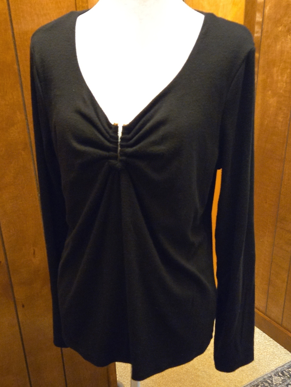 Socialite Black Long Sleeve V-Neck Gathered Front Top